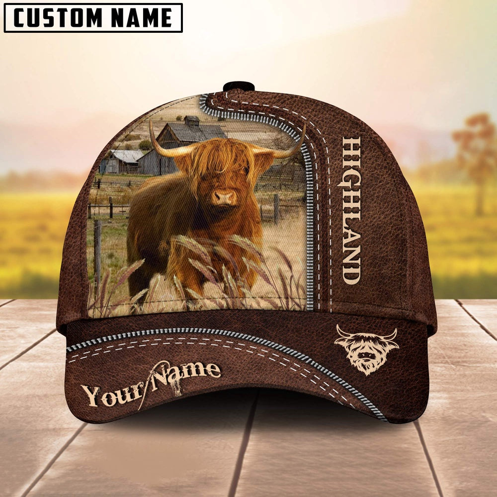 Highland Customized Name Leather Pattern Cap, Farmer Cap, Cap For Farmers, Best Farm Hat, Farm Use Hat