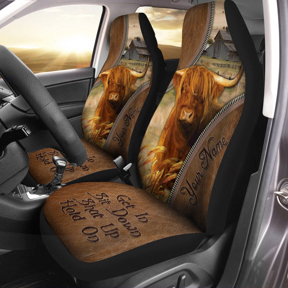 Highland Customized Name Leather Pattern Car Seat Cover, Car Seat Cover, Farm Car Seat Cover, Pet Seat Covers