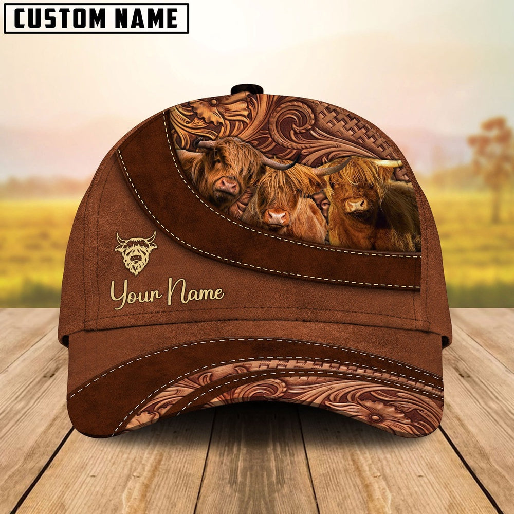 Highland Farm Life Beauty Leather Pattern Customized 3D Cap, Farmer Cap, Cap For Farmers, Best Farm Hat, Farm Use Hat