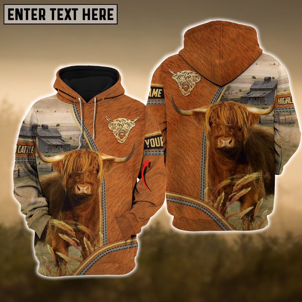 Highland Fur And Zipper Pattern Personalized 3D Hoodie, Farmer Hoodie, Custom Farm Shirts, Farmer T Shirt