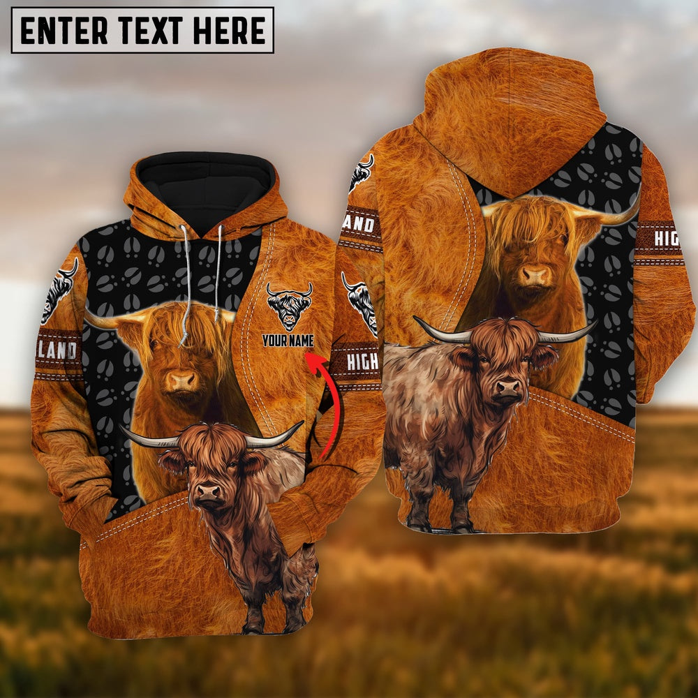 Highland Fur on Farm Customized Name 3D Hoodie, Farmer Hoodie, Custom Farm Shirts, Farmer T Shirt