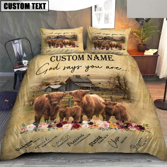 Highland God Says You Are Custom Name Bedding Set, Farm Bedding Set, Farmhouse Bedding Set