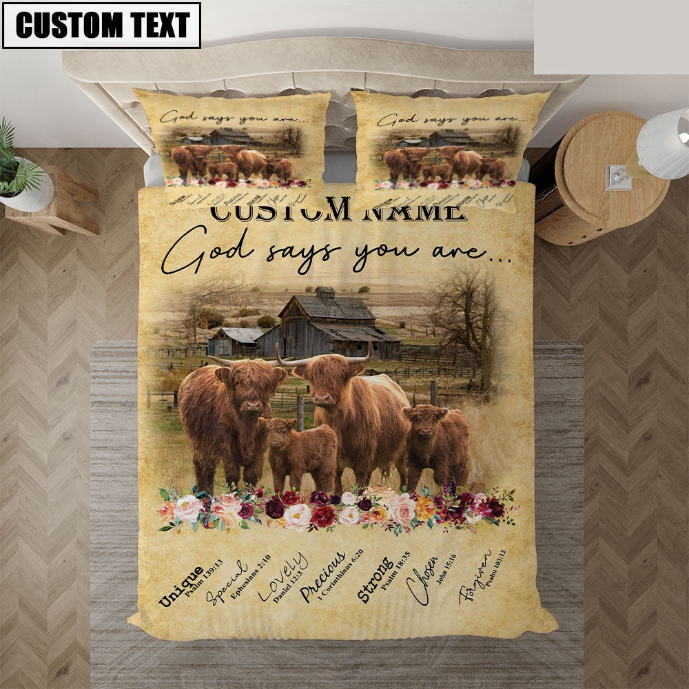 Highland God Says You Are Custom Name Bedding Set, Farm Bedding Set, Farmhouse Bedding Set