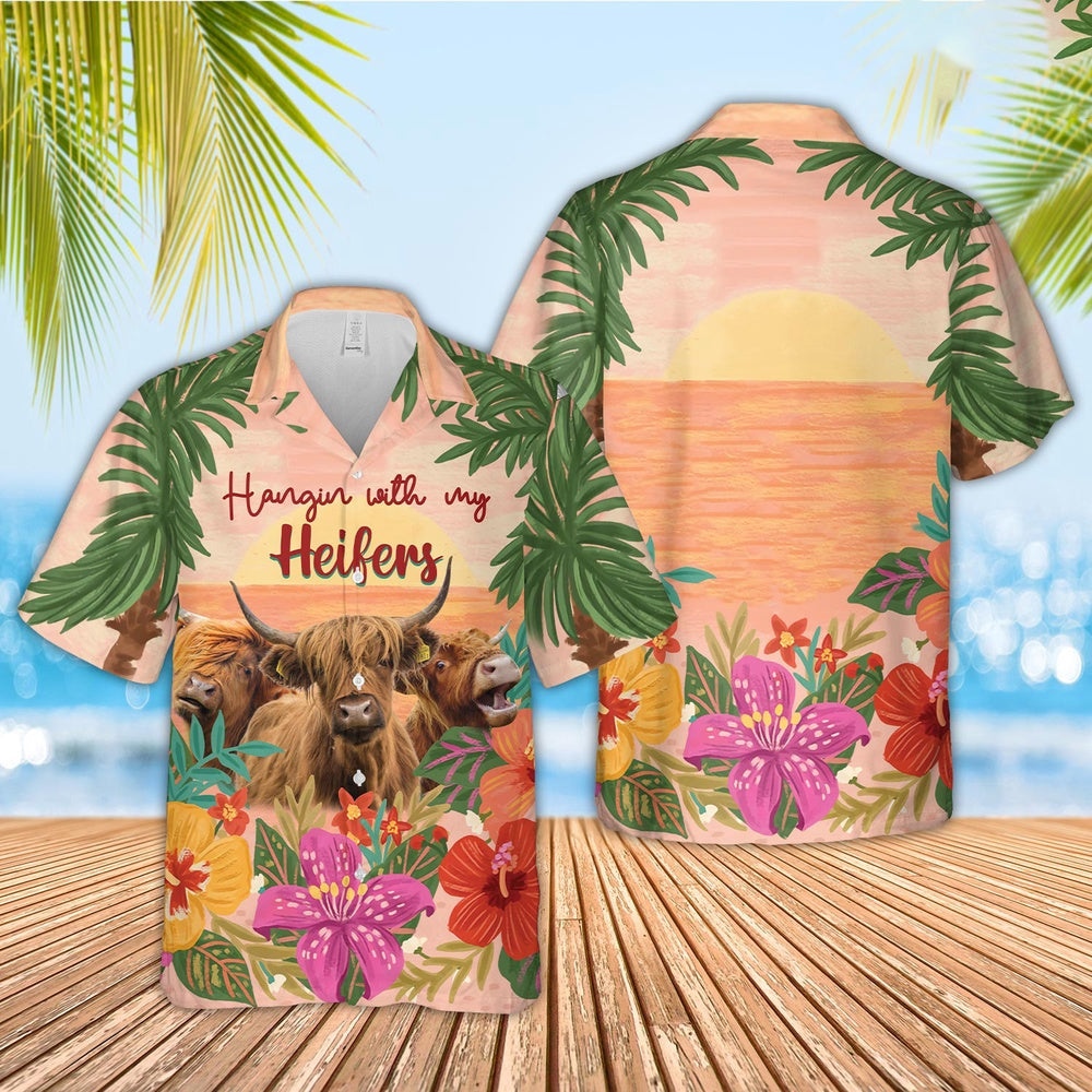 Highland Hangin with my Heifers Hawaiian Shirt, Farm Hawaiian Shirt, Farmer Hawaii