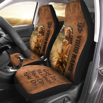 Highland Happiness Personalized Name Leather Pattern Car Seat Cover, Car Seat Cover, Farm Car Seat Cover, Pet Seat Covers
