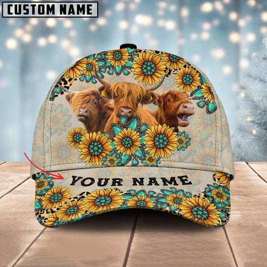 Highland Happiness Sun Flowers Pattern Customized 3D Cap, Farmer Cap, Cap For Farmers, Best Farm Hat, Farm Use Hat