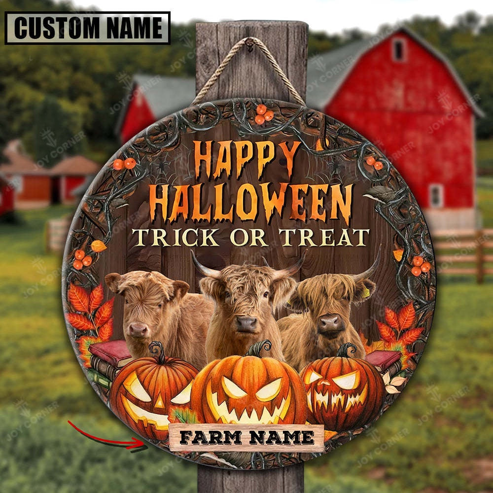 Highland Happy Halloween Wooden Sign, Farm Wood Sign, Farm House Wood Signs