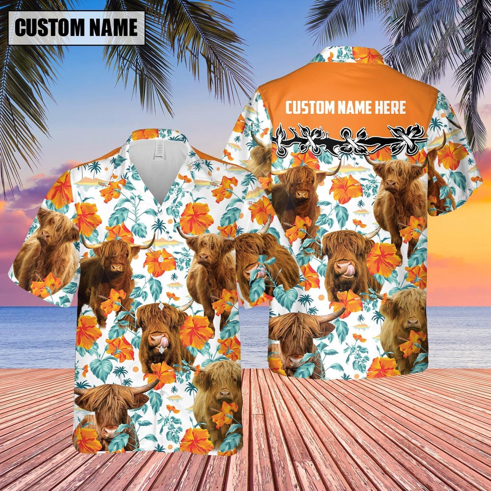 Highland Hibiscus Floral Custom Name Hawaiian Shirt, Farm Hawaiian Shirt, Farmer Hawaii