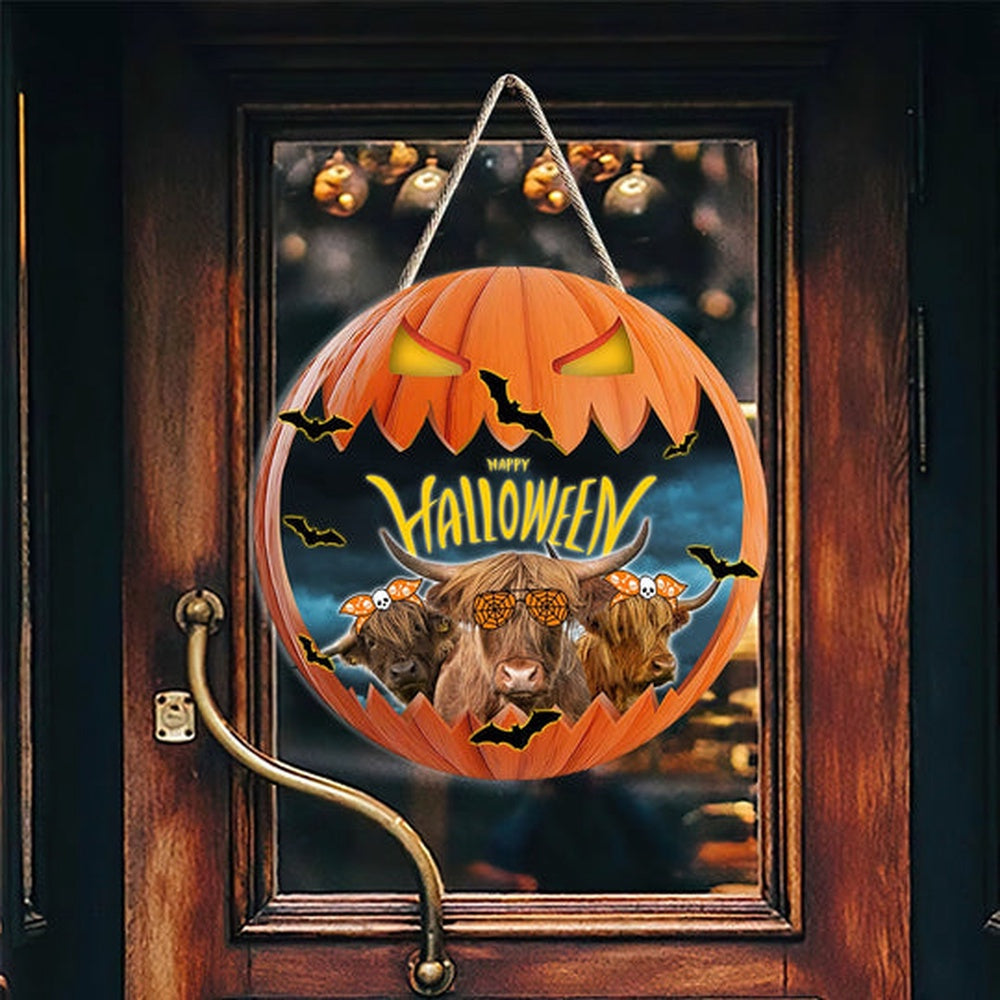 Highland In Halloween Decoration Pumkpin Happy Halloween Wooden Sign, Farm Wood Sign, Farmhouse Decor Wooden Signs