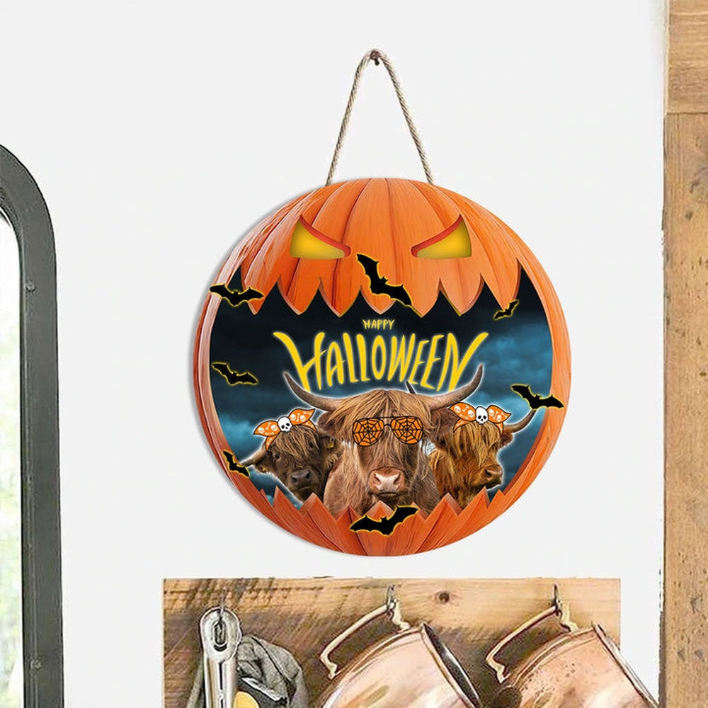 Highland In Halloween Decoration Pumkpin Happy Halloween Wooden Sign, Farm Wood Sign, Farmhouse Decor Wooden Signs