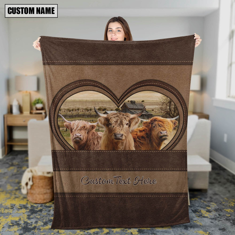 Highland In Heart Personalized Name Blanket, Farm Blanket, Farm Animal Blanket