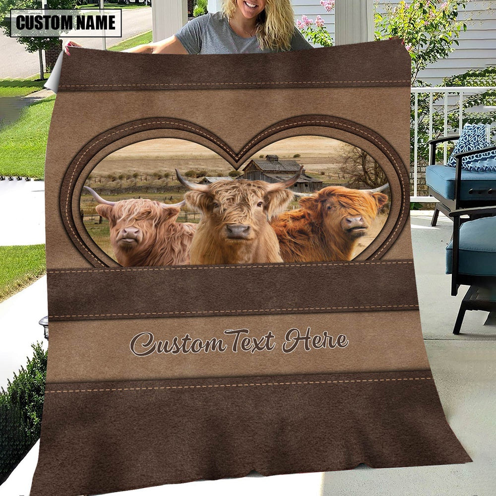 Highland In Heart Personalized Name Blanket, Farm Blanket, Farm Animal Blanket