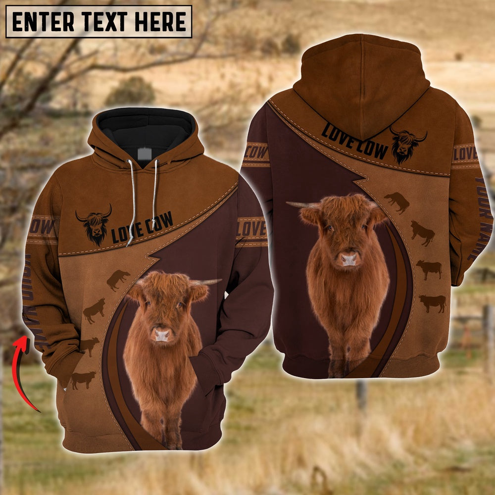 Highland Love Cattle Leather Pattern Personalized All Over Printed Hoodie, Farmer Hoodie, Custom Farm Shirts, Farmer T Shirt