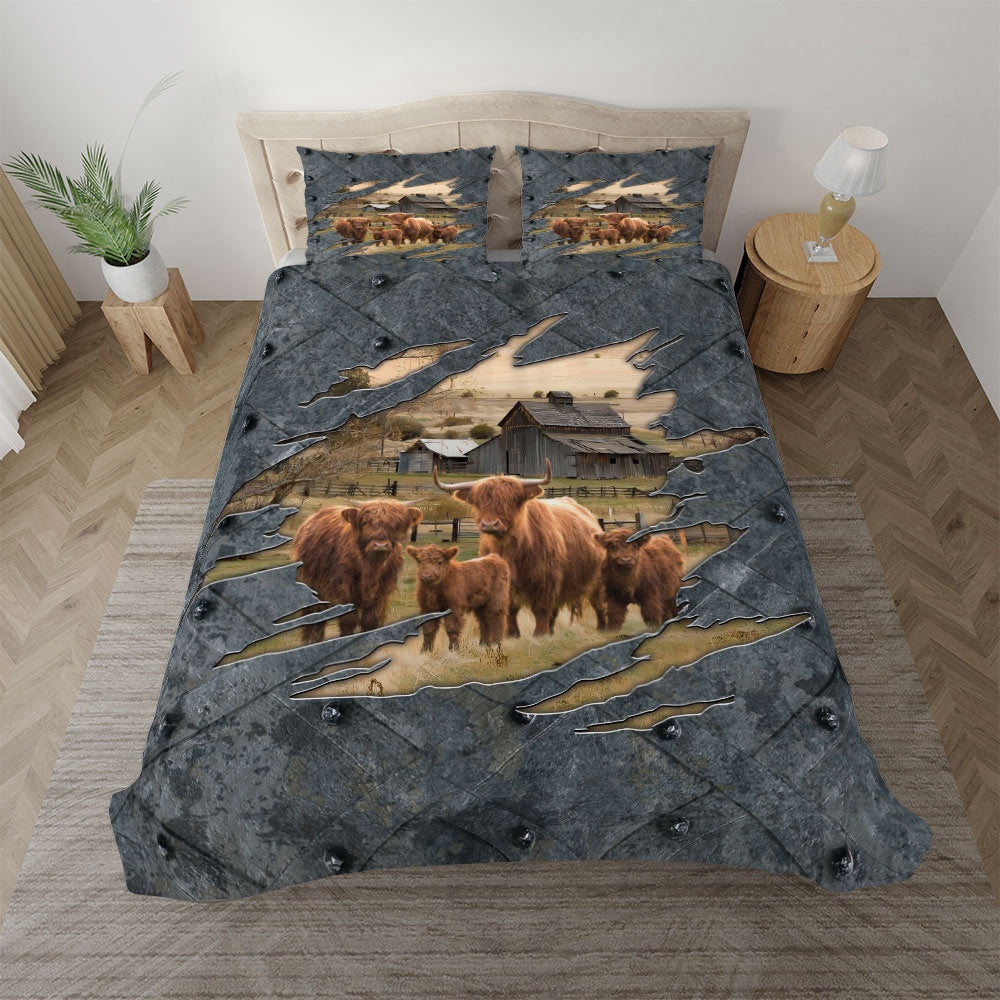 Highland On The Farm Customized Name Bedding Set, Farm Bedding Set, Farmhouse Bedding Set