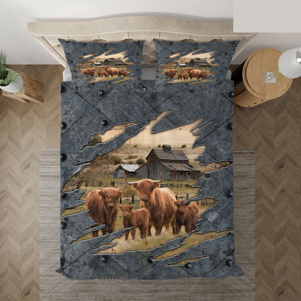 Highland On The Farm Customized Name Bedding Set, Farm Bedding Set, Farmhouse Bedding Set