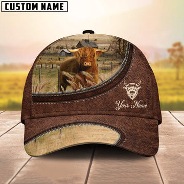 Highland On The Farm Customized Name Leather Pattern Cap, Farmer Cap, Cap For Farmers, Best Farm Hat, Farm Use Hat