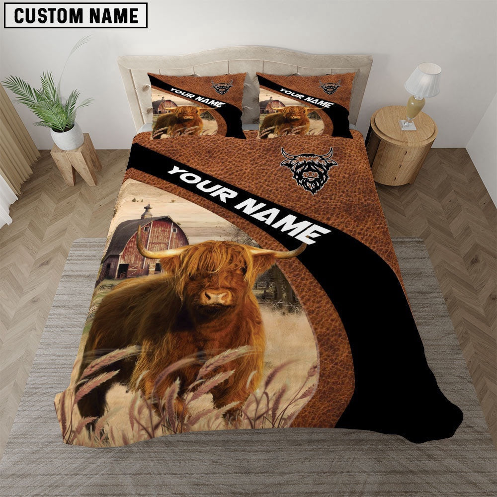 Highland On The Farm Customized Name Red Barn Bedding Set, Farm Bedding Set, Farmhouse Bedding Set