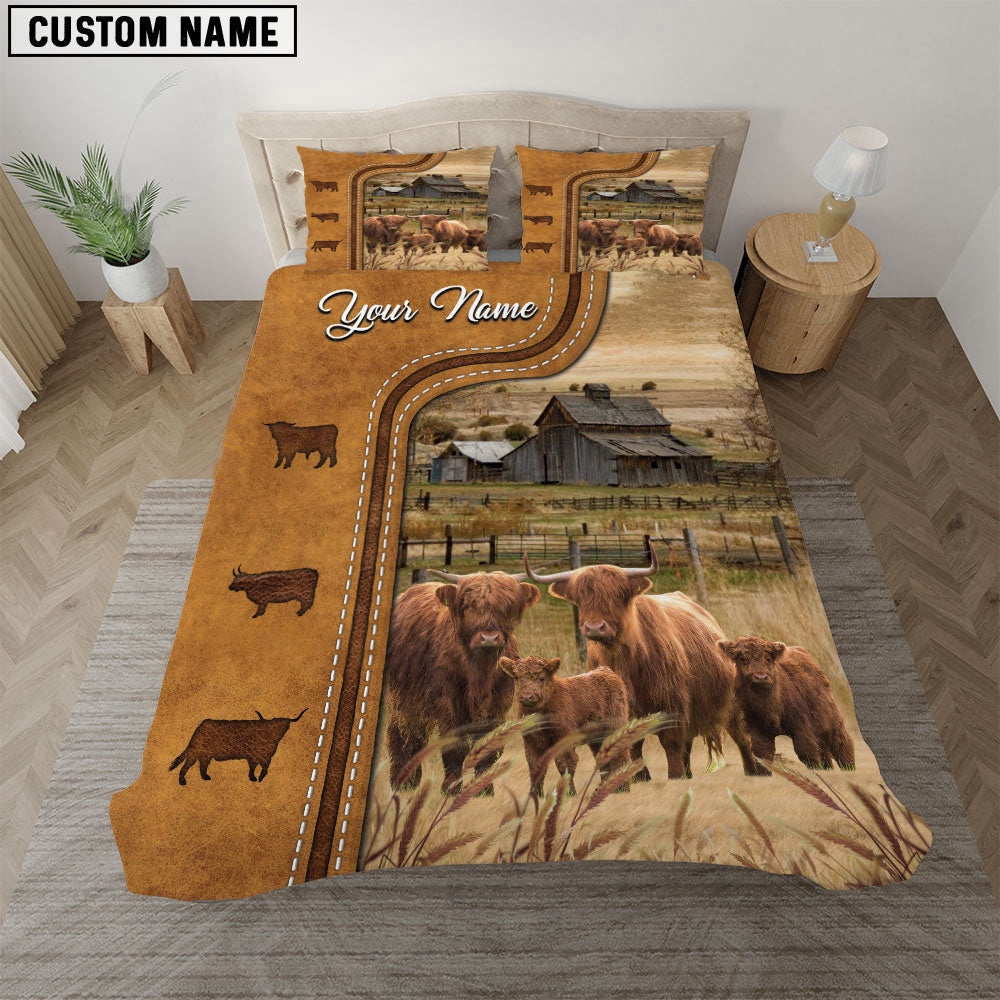 Highland On The Farm Personalized Name Bedding Set, Farm Bedding Set, Farmhouse Bedding Set