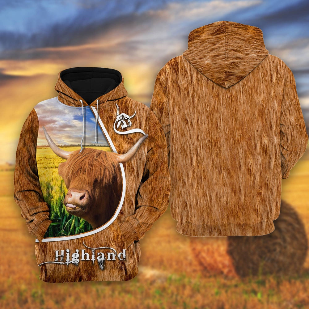 Highland On The Wheat Field All Over Printed Shirts, Farmer Hoodie, Farm Themed Shirts, Farm Tee Shirts
