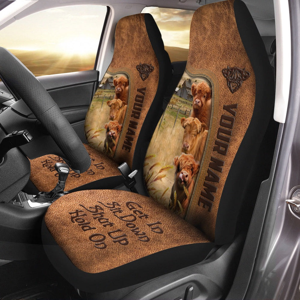 Highland Personalized Name Leather Pattern Car Seat Cover For Customer, Car Seat Cover, Farm Car Seat Cover, Pet Seat Covers