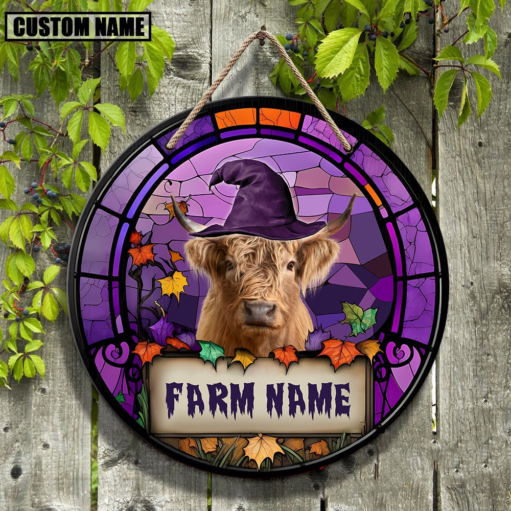 Highland Stained Glass Effect Happy Halloween Wooden Sign, Farm Wood Sign, Farm House Wood Signs