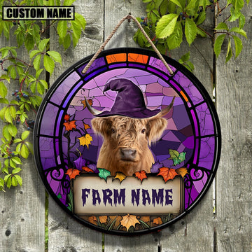 Highland Stained Glass Effect Happy Halloween Wooden Sign, Farm Wood Sign, Farm House Wood Signs