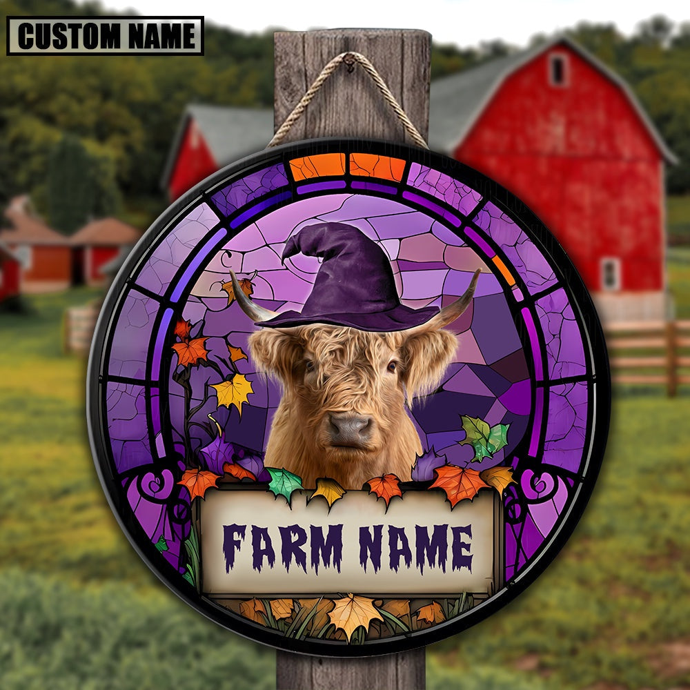 Highland Stained Glass Effect Happy Halloween Wooden Sign, Farm Wood Sign, Farm House Wood Signs