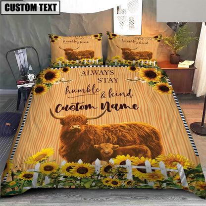 Highland Stay Humble And Kind Custom Name Bedding Set, Farm Bedding Set, Farmhouse Bedding Set