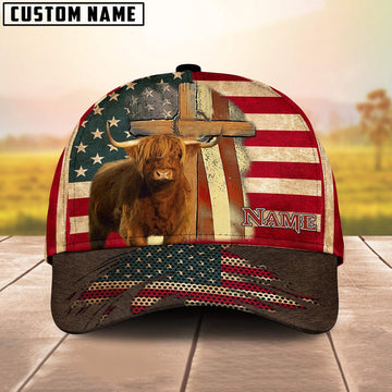 Highland USA Flag Customized Name Cap, Farmer Cap, Cap For Farmers, Best Farm Hat, Farm Use Hat