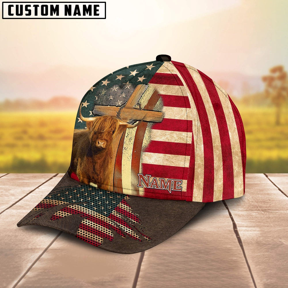 Highland USA Flag Customized Name Cap, Farmer Cap, Cap For Farmers, Best Farm Hat, Farm Use Hat