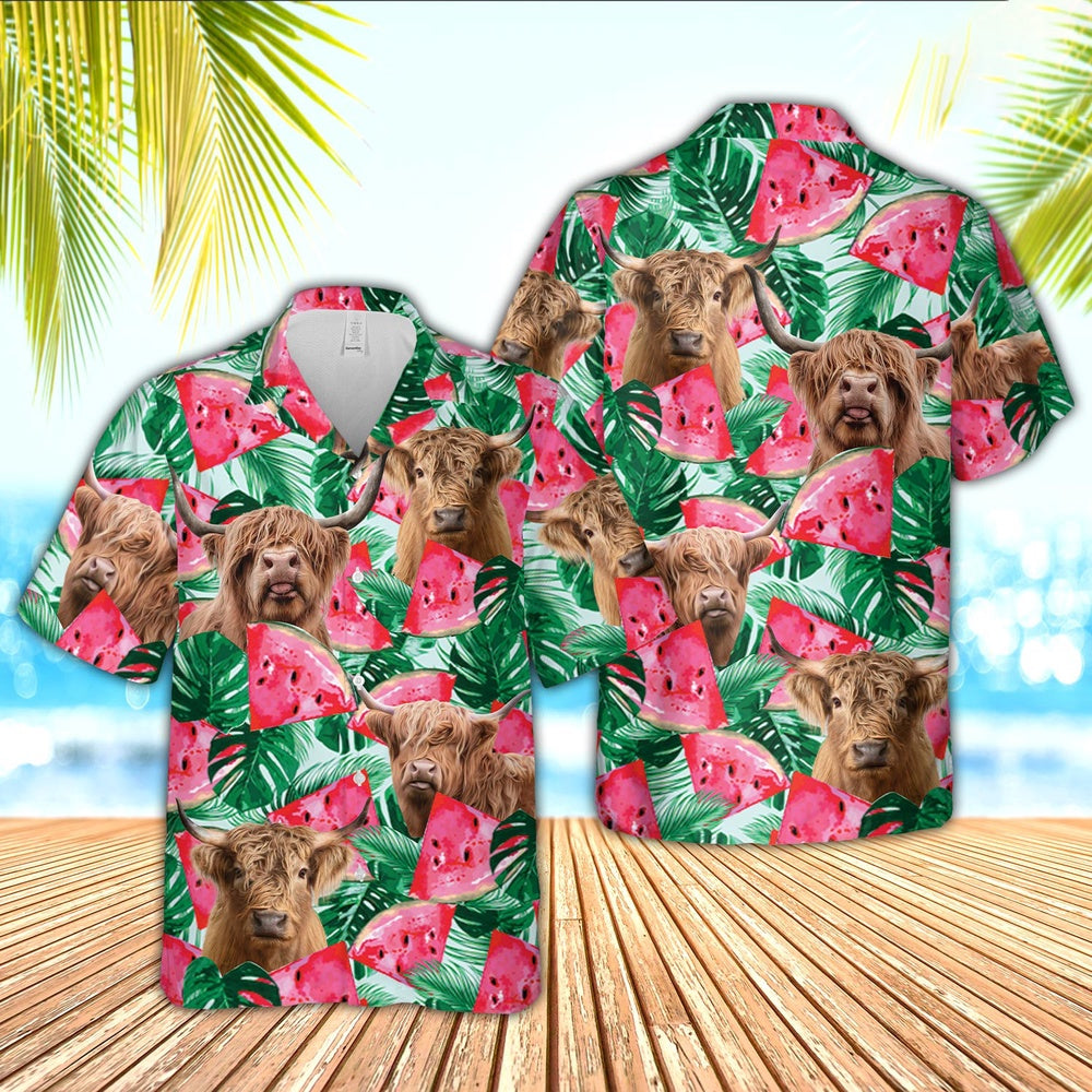 Highland Watermelon 3D Hawaiian Shirt, Farm Hawaiian Shirt, Farmer Hawaii