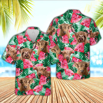 Highland Watermelon 3D Hawaiian Shirt, Farm Hawaiian Shirt, Farmer Hawaii