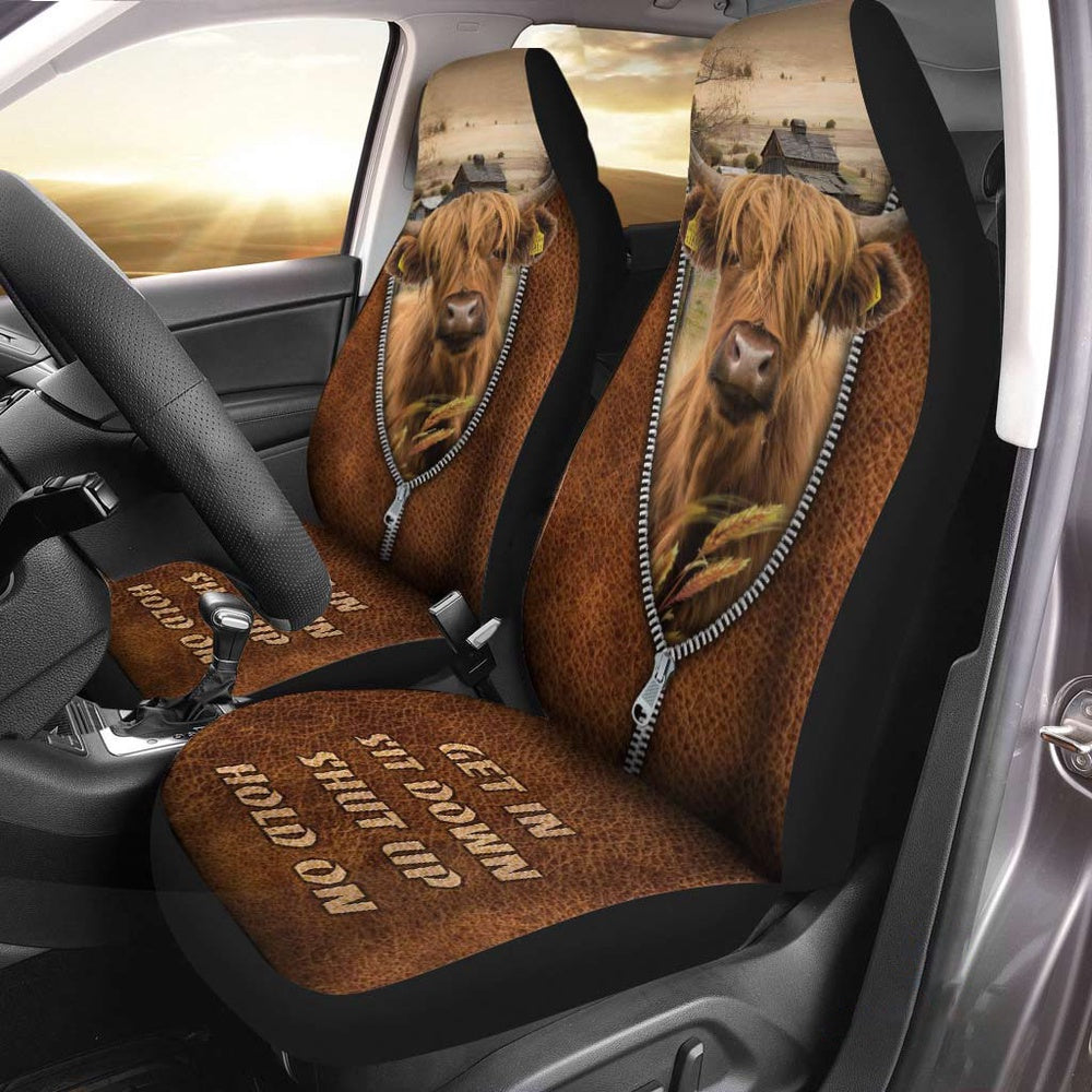 Highland Zipper Leather Pattern Car Seat Cover, Car Seat Cover, Farm Car Seat Cover, Pet Seat Covers