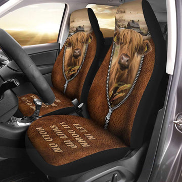 Highland Zipper Leather Pattern Car Seat Cover, Car Seat Cover, Farm Car Seat Cover, Pet Seat Covers