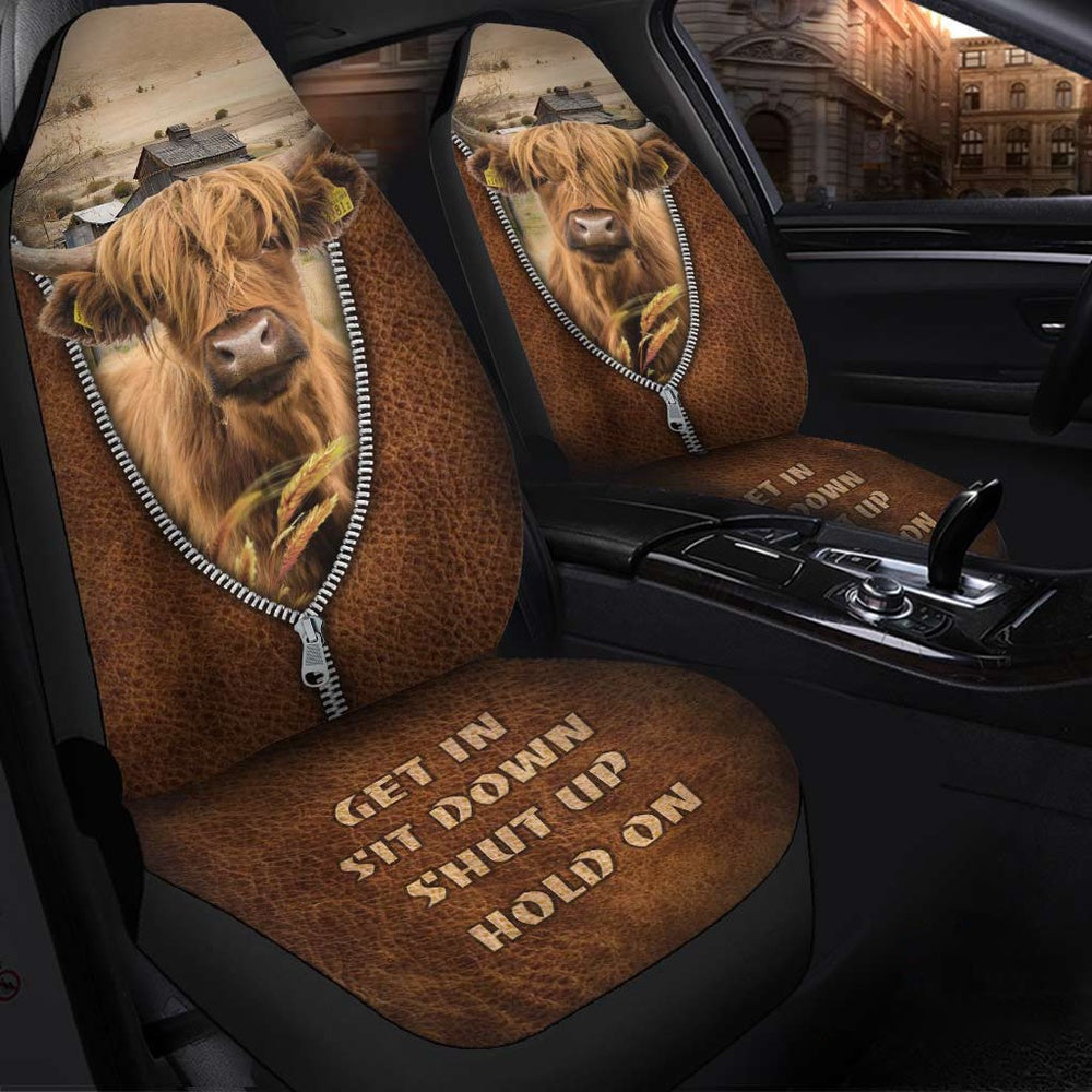 Highland Zipper Leather Pattern Car Seat Cover, Car Seat Cover, Farm Car Seat Cover, Pet Seat Covers