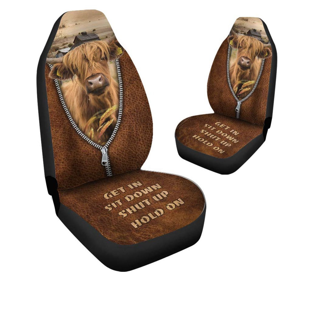 Highland Zipper Leather Pattern Car Seat Cover, Car Seat Cover, Farm Car Seat Cover, Pet Seat Covers