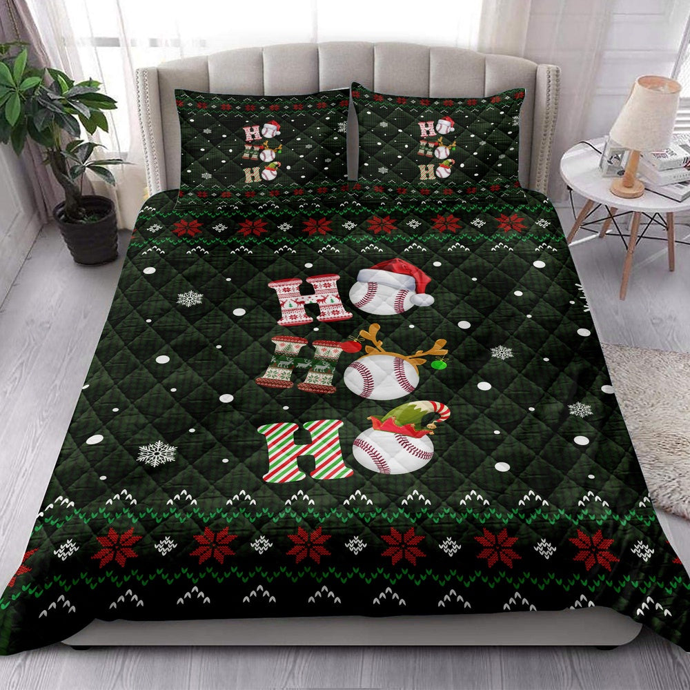 Ho Ho Ho Baseball Santa Hatmas Snowflake Ugly Bedding Set, Christmas Beddings, Xmas Bedding Sets