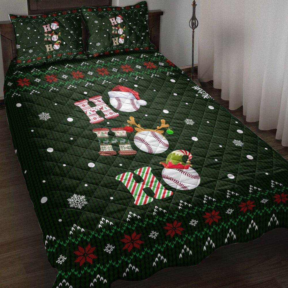 Ho Ho Ho Baseball Santa Hatmas Snowflake Ugly Bedding Set, Christmas Beddings, Xmas Bedding Sets