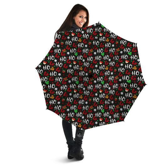 Ho Ho Ho Christmas Print Pattern Umbrella, Christmas Umbrella, Xmas Umbrella