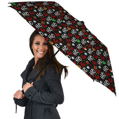 Ho Ho Ho Christmas Print Pattern Umbrella, Christmas Umbrella, Xmas Umbrella