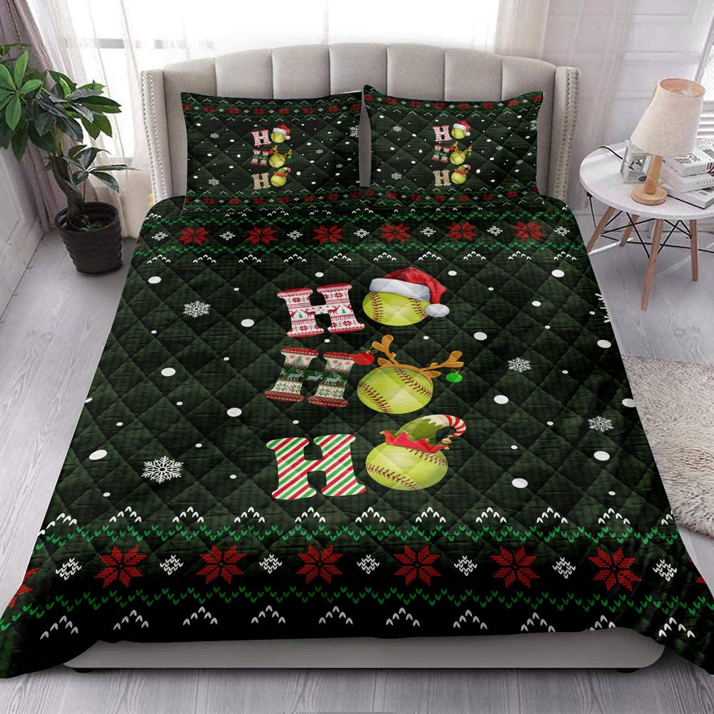 Ho Ho Ho Softball Santa Hatmas Snowflake Ugly Bedding Set, Christmas Beddings, Xmas Bedding Sets