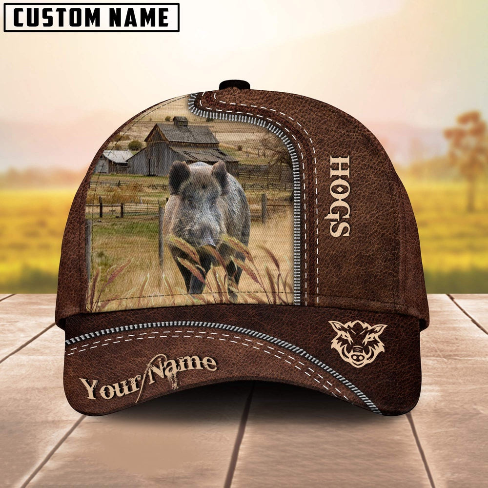 Hogs Customized Name Leather Pattern Cap, Farmer Cap, Cap For Farmers, Best Farm Hat, Farm Use Hat