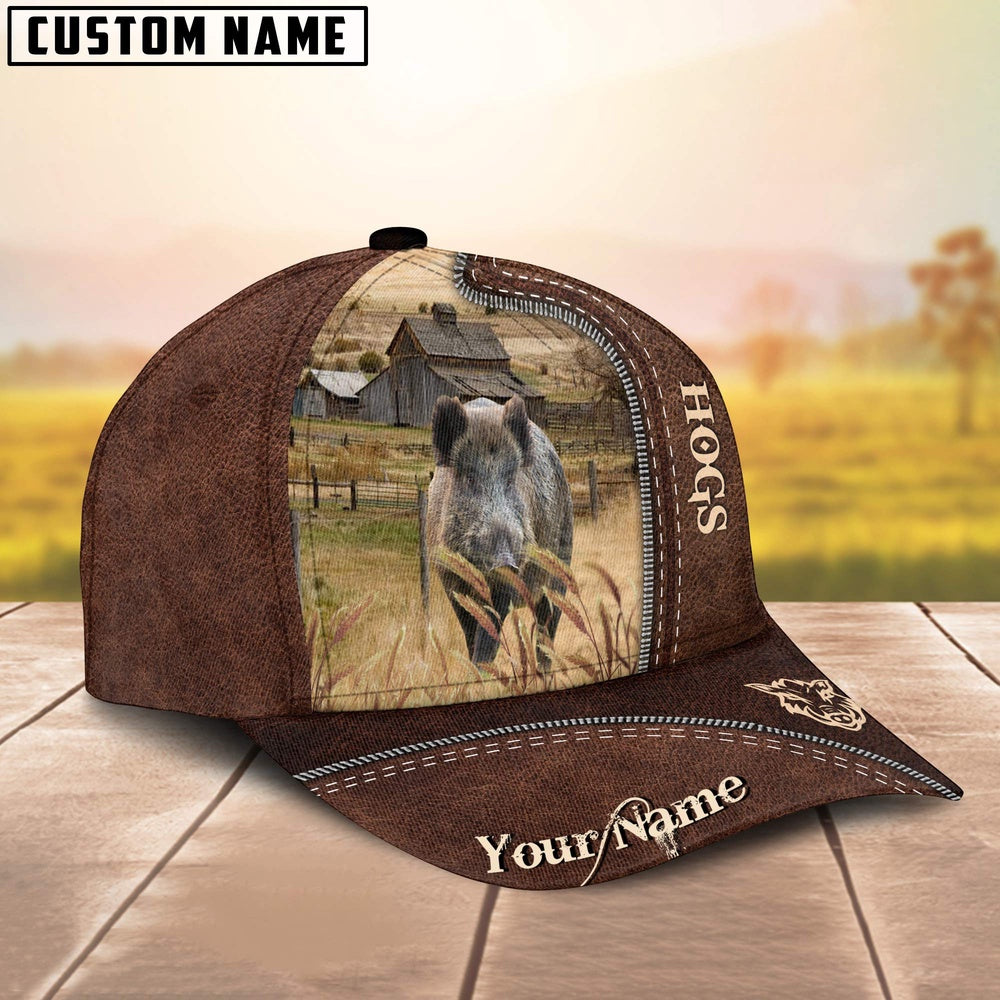 Hogs Customized Name Leather Pattern Cap, Farmer Cap, Cap For Farmers, Best Farm Hat, Farm Use Hat