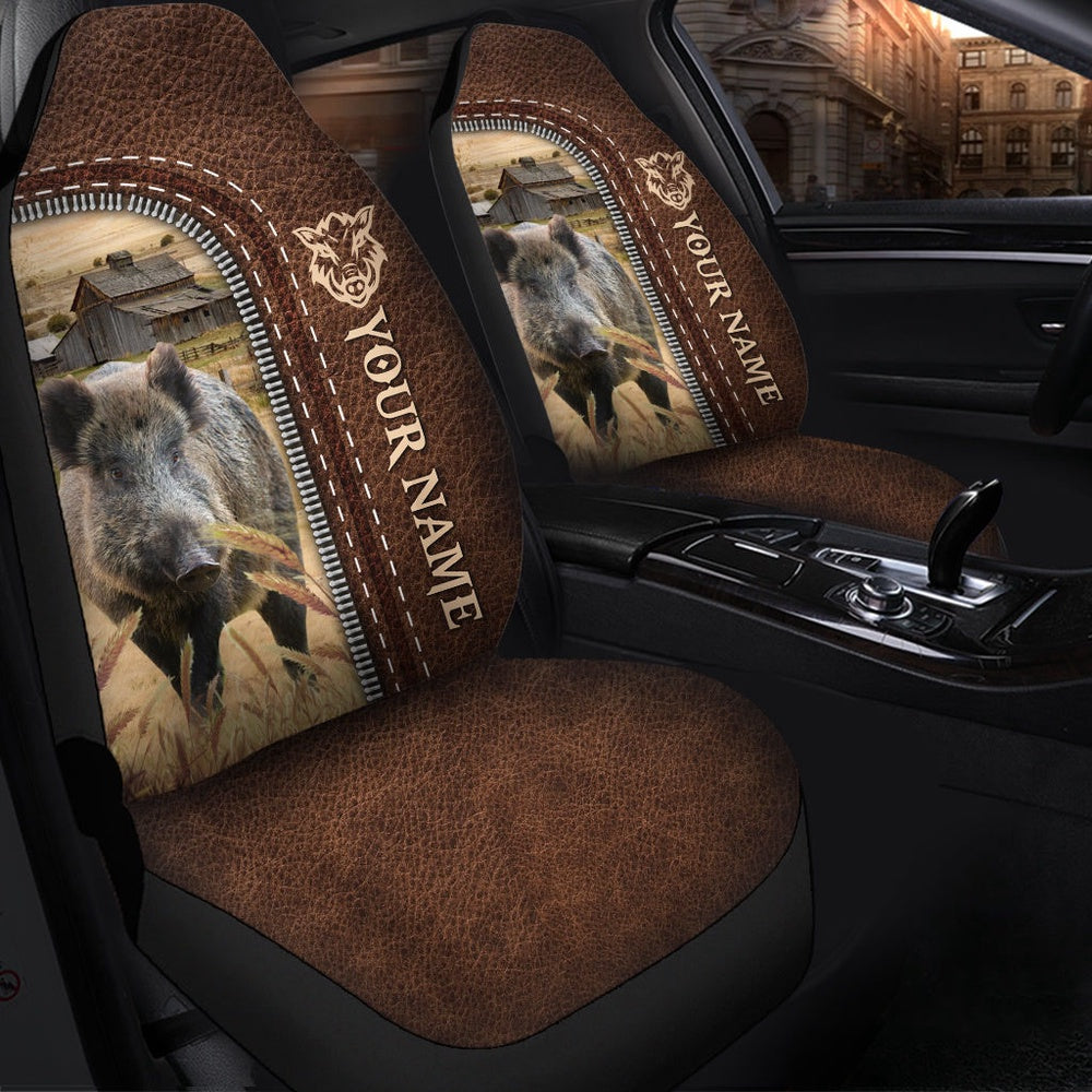Hogs Personalized Name Leather Pattern Car Seat Cover, Car Seat Cover, Farm Car Seat Cover, Pet Seat Covers