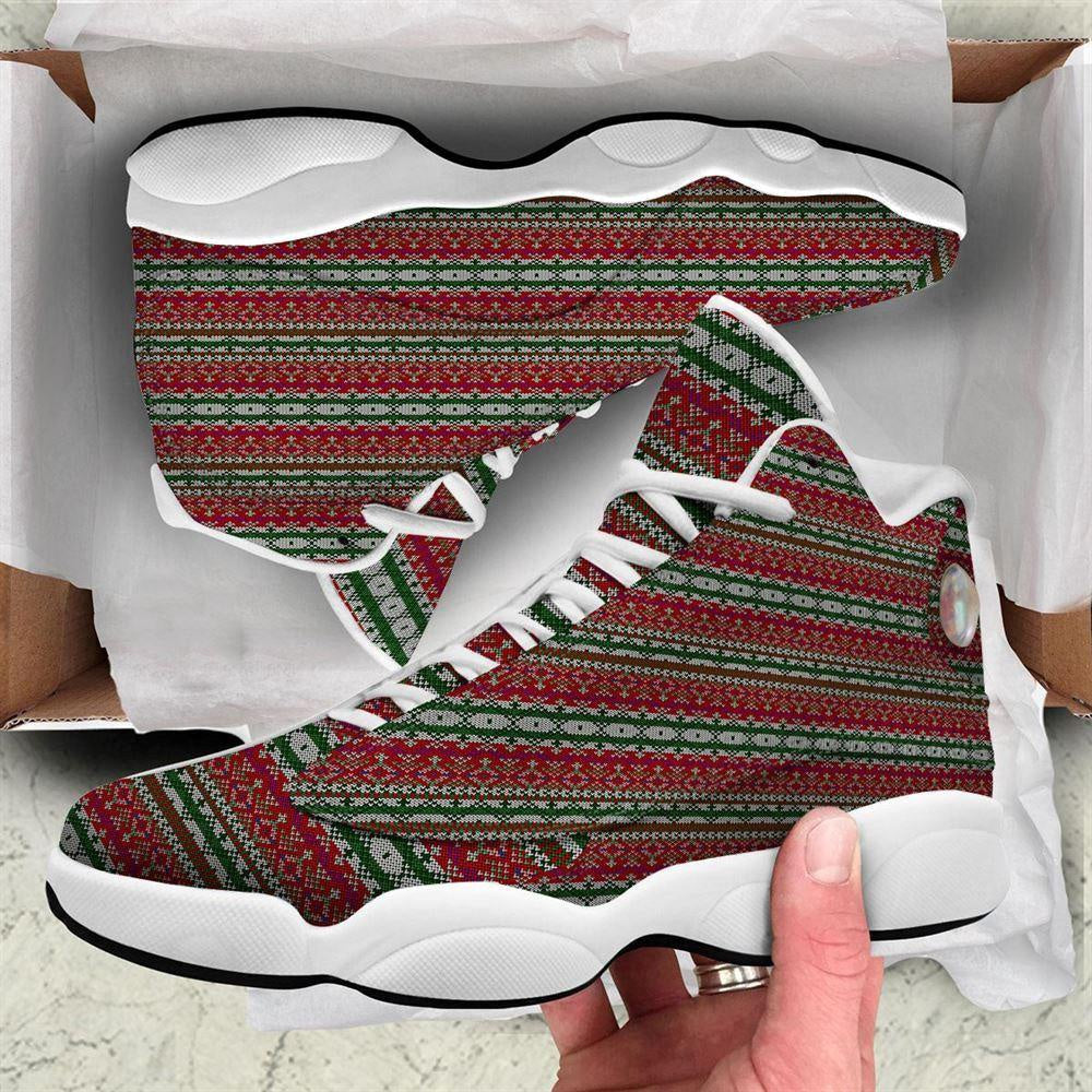 Holiday Knitted Christmas Print Pattern Basketball Shoes, Christmas Basketball Shoes, Christmas Shoes