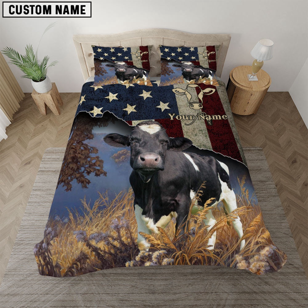 Holstein America Customized Name Bedding Set, Farm Bedding Set, Farmhouse Bedding Set