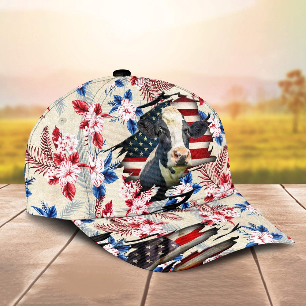 Holstein American Flag Flowers Pattern Cap, Farmer Cap, Vintage Farmer Hat, Mens Farmer Hats, Cap For Farmers
