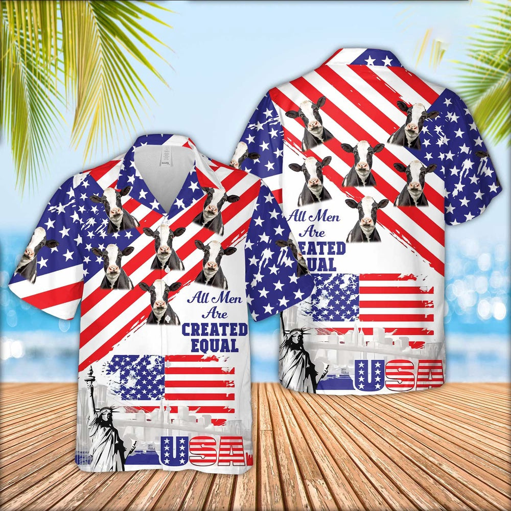 Holstein Are Men Are Created Equal Hawaiian Shirt, Farm Hawaiian Shirt, Farmer Hawaii