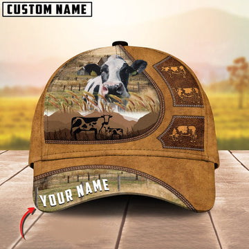 Holstein Art On Farm Yellow Leather Pattern Customized 3D Cap, Farmer Cap, Cap For Farmers, Best Farm Hat, Farm Use Hat