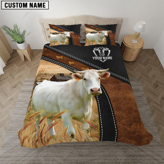 Holstein Black Leather Premium Pattern Customized Name Bedding Set, Farm Bedding Set, Farmhouse Bedding Set